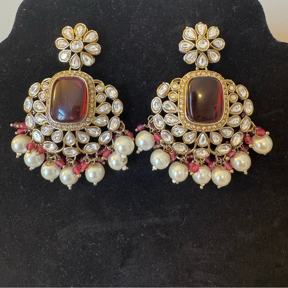 NWOT Diamond and Ruby Kundan Earrings